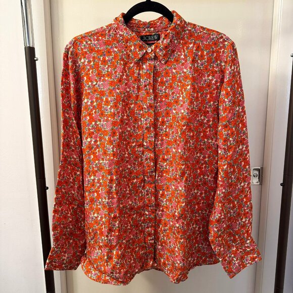 J. CREW Classic-fit Drapey Cupro Shirt in Pink Floral - size 16 - Picture 1 of 10